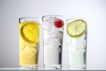 Summer drinks with ice and soda orange close up