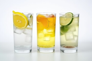 Summer drinks with ice and soda orange close up