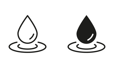 Water Drop Silhouette and Line Icon Set. Water Droplet and Splash Black Symbol Collection. Vector Isolated Illustration