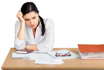 Portrait of a Worried Businesswoman with Financial Figures