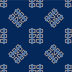 Line Broken or cracked rails on a railway icon isolated seamless pattern on blue background. Vector