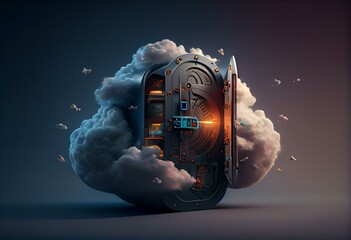 Cloud Workload Security and Cloud Workload Protection Concept - CWS and CWP - 3D Illustration. Generative AI - obrazy, fototapety, plakaty