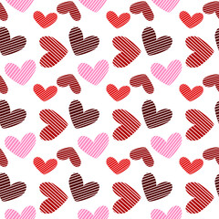 striped hearts seamless vector pattern, amour doodle print