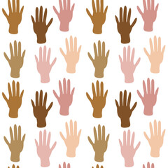 human hands  seamless vector pattern, diversity of skin color
