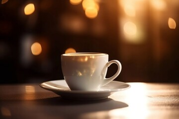 Coffee Cup on Table in Cafe - Breakfast and Coffeehouse Concept with Copy Space and Background Blur