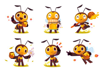 Cartoon Cute Bee delivery honey Character Series set