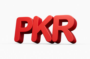3d Red Shiny Pakistani Rupee PKR Currency Icon Isolated On White Background, 3d illustration