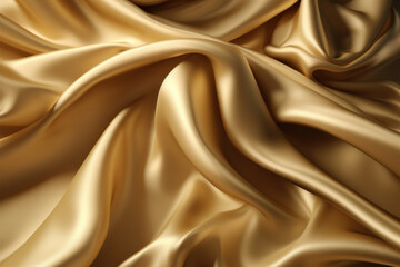 Fototapeta premium Gold silk satin background smooth wave wallpaper, generative AI.