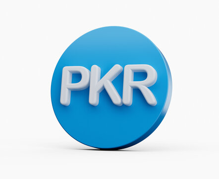 3d White Pakistani Rupee PKR Symbol With Rounded Blue Icon On White Background, 3d illustration