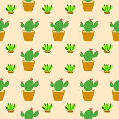 Fabric pattern on cream background with cactus