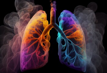 Human lung with smoke, mix color. Generative AI
