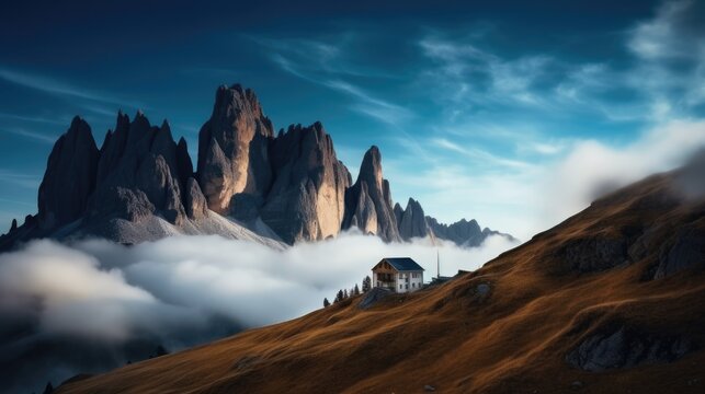 landscape with clouds on mountains, Generative AI