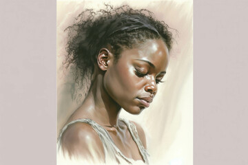 A black woman's delicate touch brings a sense of peace and comfort as she mages.. AI generation