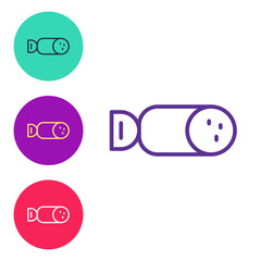 Set line Salami sausage icon isolated on white background. Meat delicatessen product. Set icons colorful. Vector