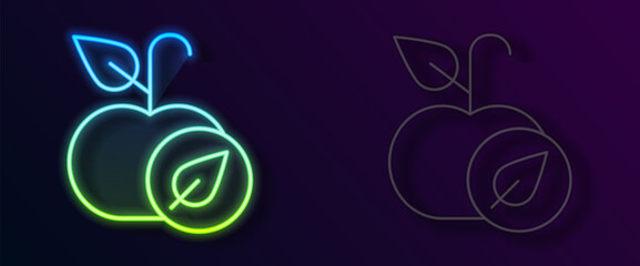 Glowing neon line Apple icon isolated on black background. Excess weight. Healthy diet menu. Fitness diet apple. Vector