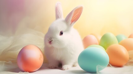 Naklejka na ściany i meble easter bunny and easter eggs created with Generative AI