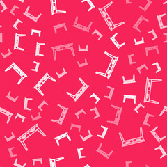 White line Office desk icon isolated seamless pattern on red background. Vector