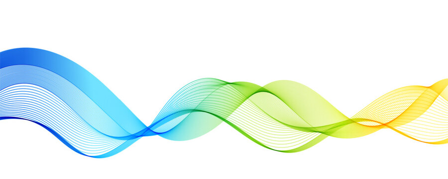 Abstract Background with Transparent Gradient Blue, Green and Yellow Wave Line on White Backdrop. Creative Line Art for Design of Websites and Landing Pages. © Nata_Smilyk ッ