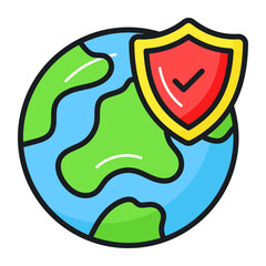 Security shield with world globe denoting concept vector of global protection in modern style