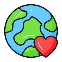 World globe with heart sign denoting icon of love earth in trendy style, international earth day vector