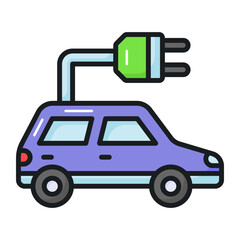Vehicle with plug denoting eco car vector in modern style, electric car icon