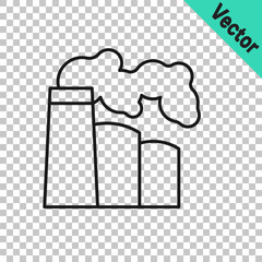 Black line Oil and gas industrial factory building icon isolated on transparent background. Vector