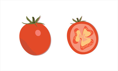 Obraz na płótnie Canvas Tomato Raw and Half illustration vector logo