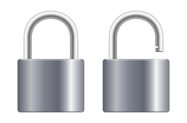 Naklejka premium Realistic closed padlock for protection privacy isolated on white background. Vector.