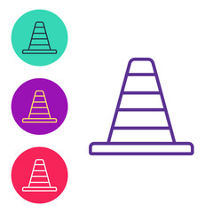 Set line Traffic cone icon isolated on white background. Set icons colorful. Vector