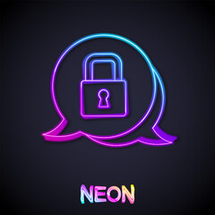 Glowing neon line Lock icon isolated on black background. Padlock sign. Security, safety, protection, privacy concept. Vector