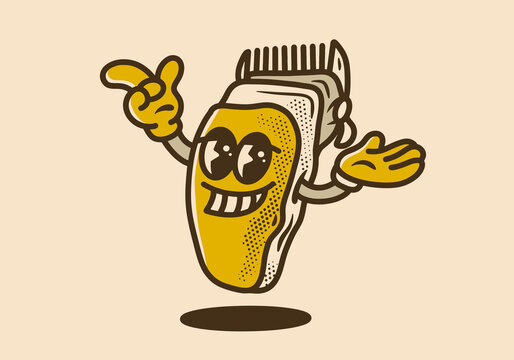 recommend clip art: Vintage mascot character design of a hair clipper
