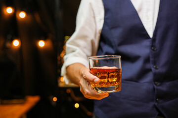 Bartender pouring Whiskey, on  bar,