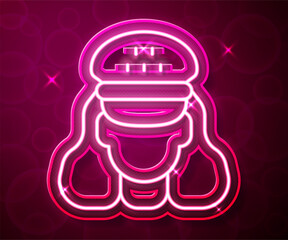 Glowing neon line Taxi driver icon isolated on red background. Vector