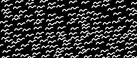 White scribble line pattern on black background. Hand drawn lines pattern for backdrop design and wallpaper template. Simple classic lines with repeat texture. Lines background, vector illustration