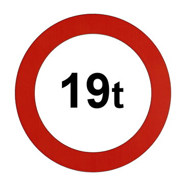 Illustration des Stra&szlig;enverkehrszeichens "Maximal zul&auml;ssiges Gesamtgewicht 19t"	