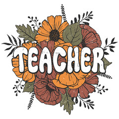 TEACHER and floral png design