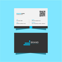 Minimalist business card template in blue, white and black color. Simple business card design. Professional calling card layout. Corporate identity card for company. 