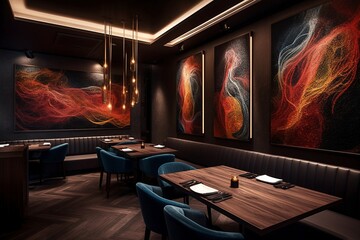 Sleek Modern Restaurant with Stunning Textures, Colors, and Shape, Generated by AI
