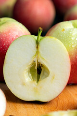 Sliced apple on a chopping board, close up