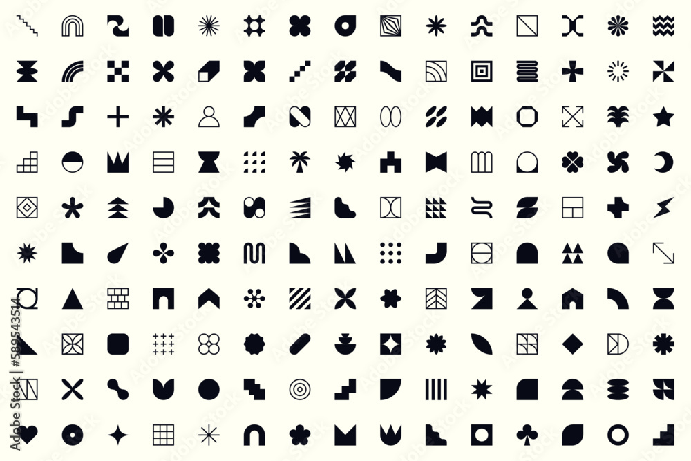 Wall mural mega geometric and abstract shapes collection. abstract symbols set. vector elements. geometric icon