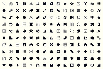 Mega geometric and abstract shapes collection. Abstract symbols set. vector elements. Geometric icons. Isolated modern signs. Neo geo art. Swiss style. Bauhaus influence. Neo minimalism. - obrazy, fototapety, plakaty