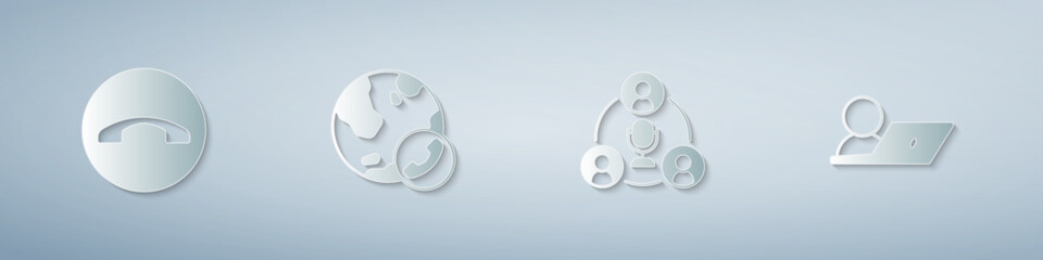 Set Telephone handset, Video chat conference, Meeting and . Paper art style. Vector