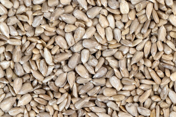 Sunflower seeds peeled from the black shell