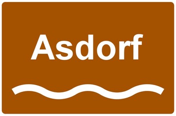 Illustration eines Flussnamenschildes des Flusses "Asdorf"
