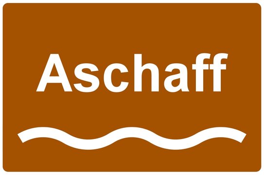 Illustration eines Flussnamenschildes des Flusses "Aschaff"