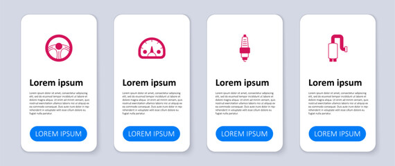 Set Car muffler, spark plug, Speedometer and Racing steering wheel. Business infographic template. Vector