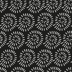 Seamless vector pattern with short lines spiral shape. Dashed lines. Spirals seamless doodle pattern. Black and white pattern of spirals.