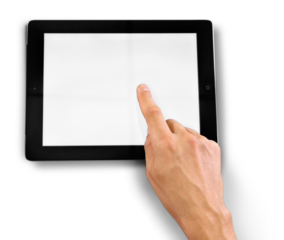 Hands Touching an iPad with Blank Screen