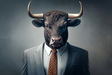 portrait of a bull in a suit