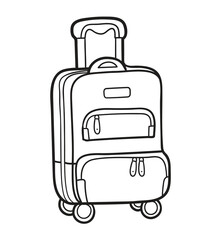Luggage on the wheels coloring page. Vector outline illustration isolated on white background. 